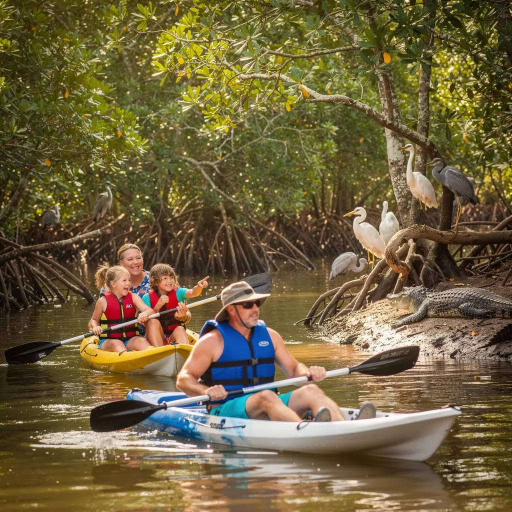 Закат над тропическим островом, отражающийся в спокойных водах, создающий романтическую обстановку.